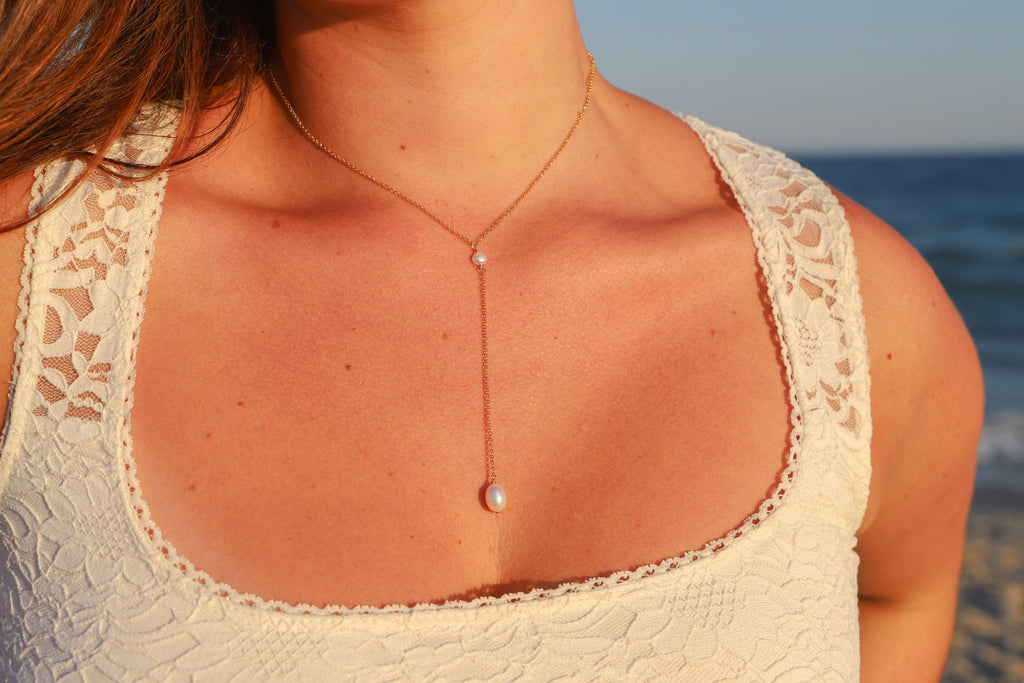 Pearl + gold fill lariat