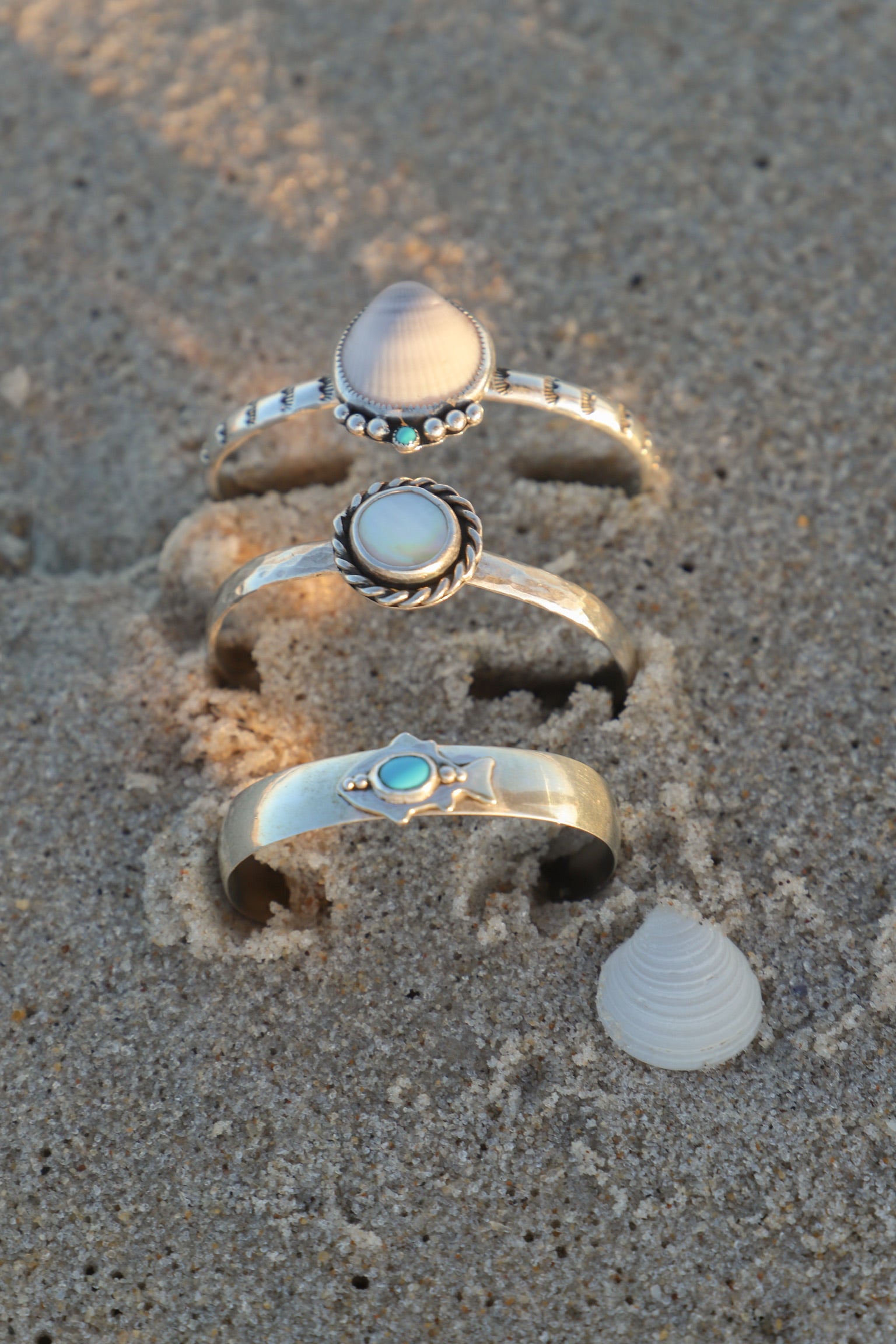 Seashell + Turquoise Cuff