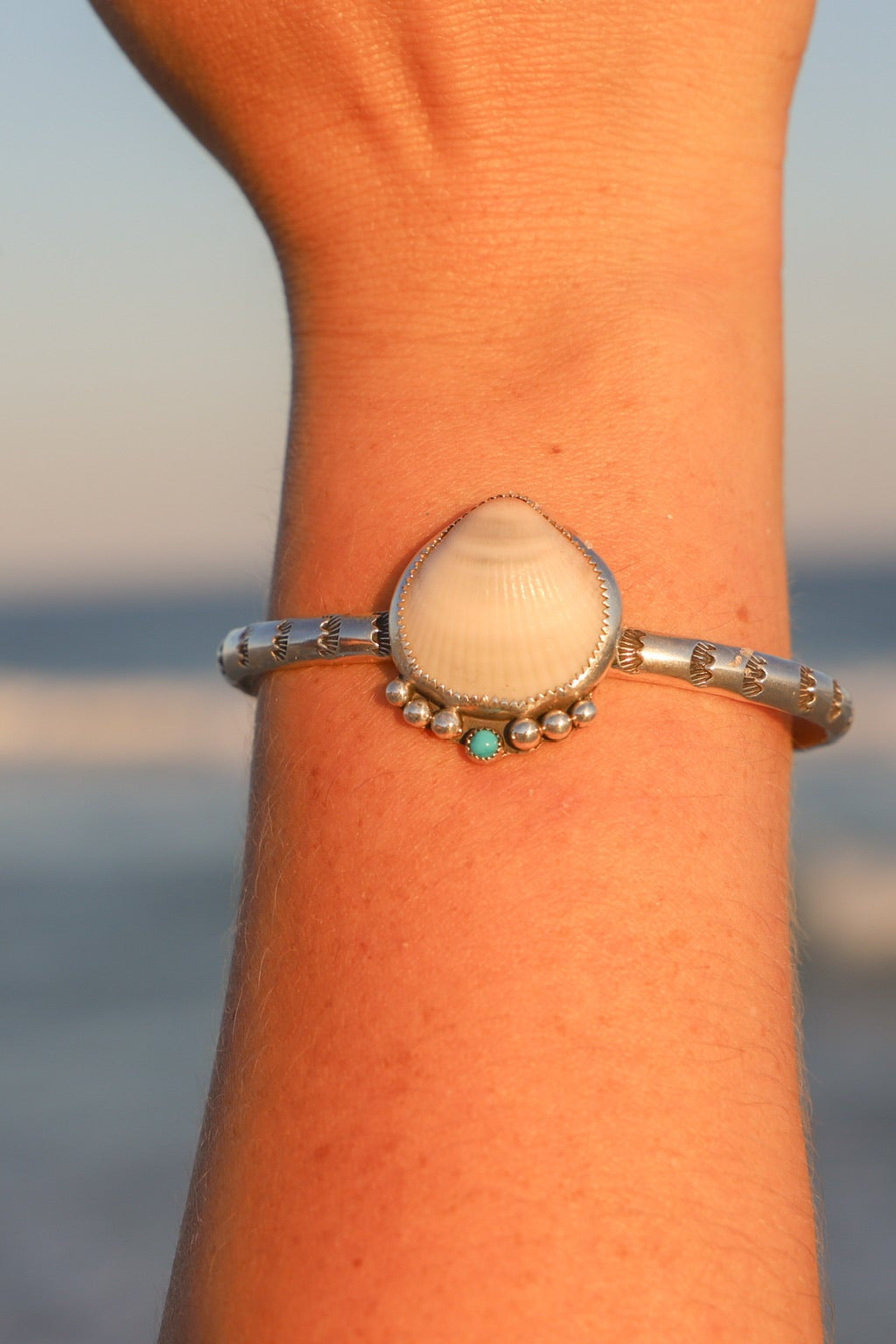 Seashell + Turquoise Cuff