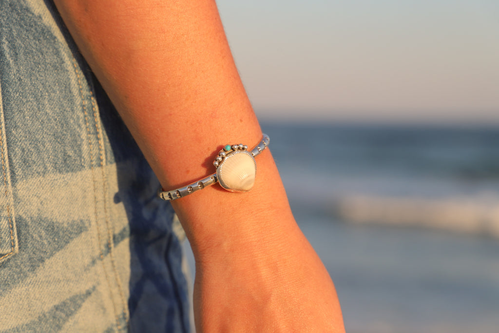 Seashell + Turquoise Cuff