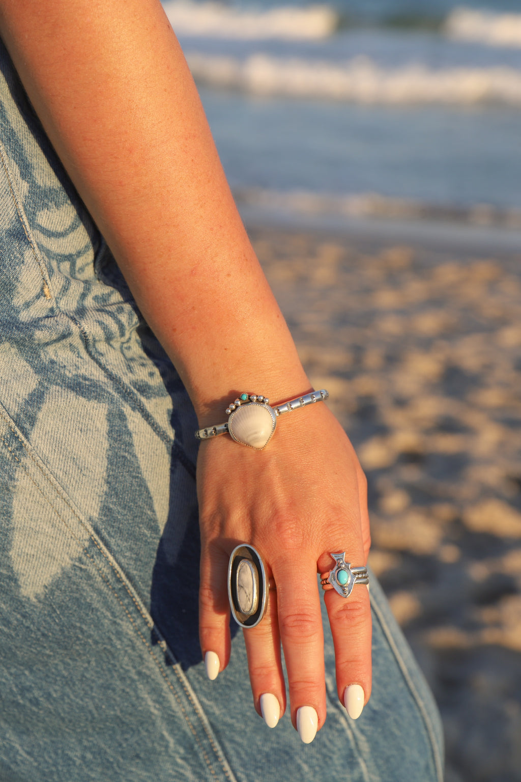 Seashell + Turquoise Cuff
