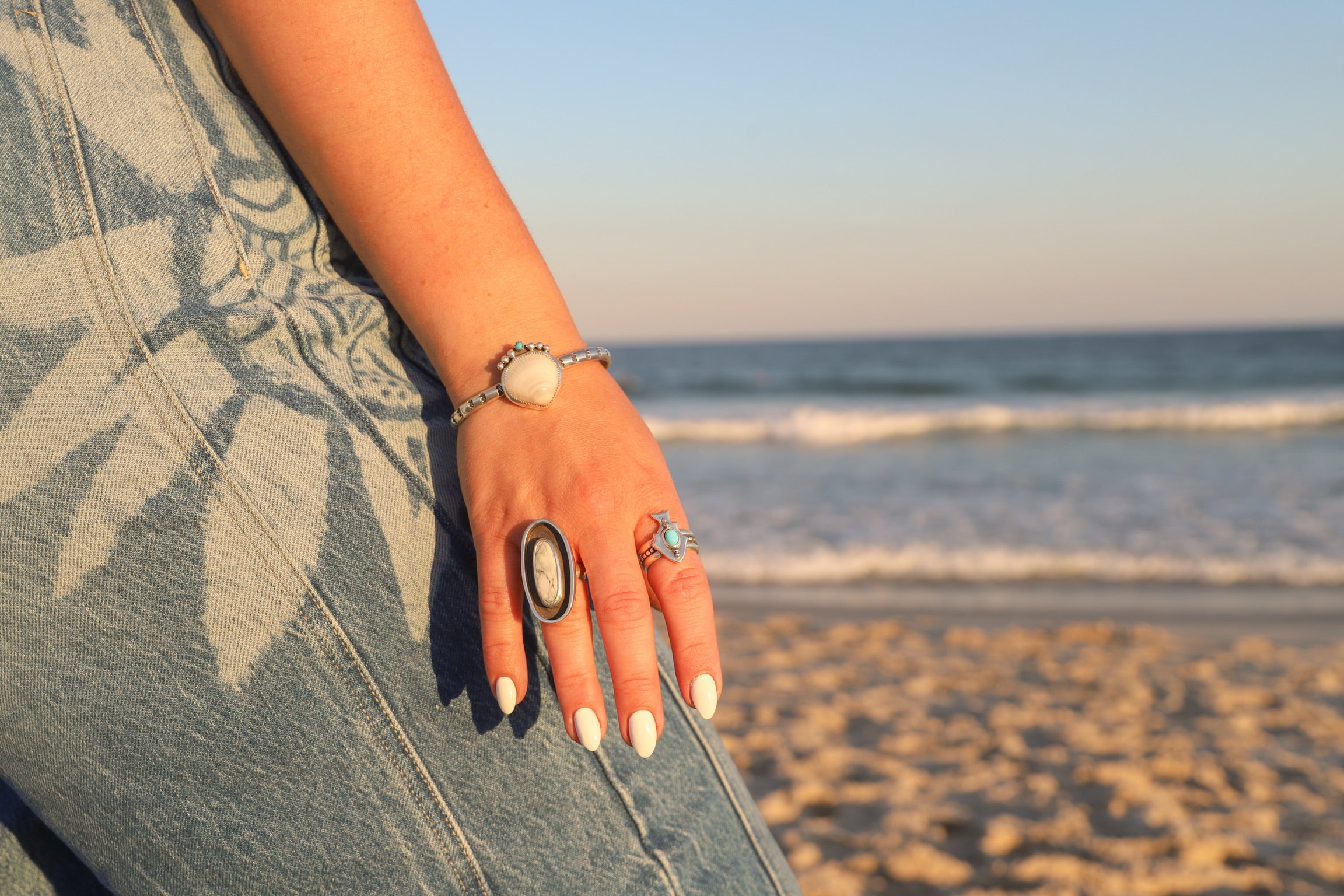Seashell + Turquoise Cuff