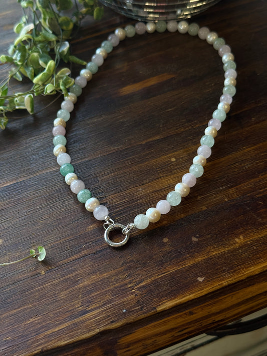 Vintage Quartz & Pearl Handmade Charm Keeper Necklace