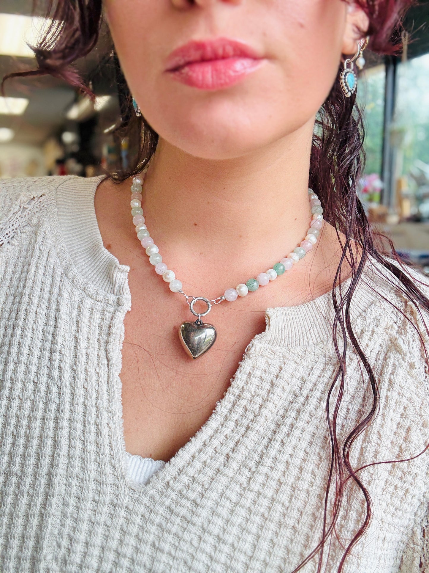 Vintage Quartz & Pearl Handmade Charm Keeper Necklace
