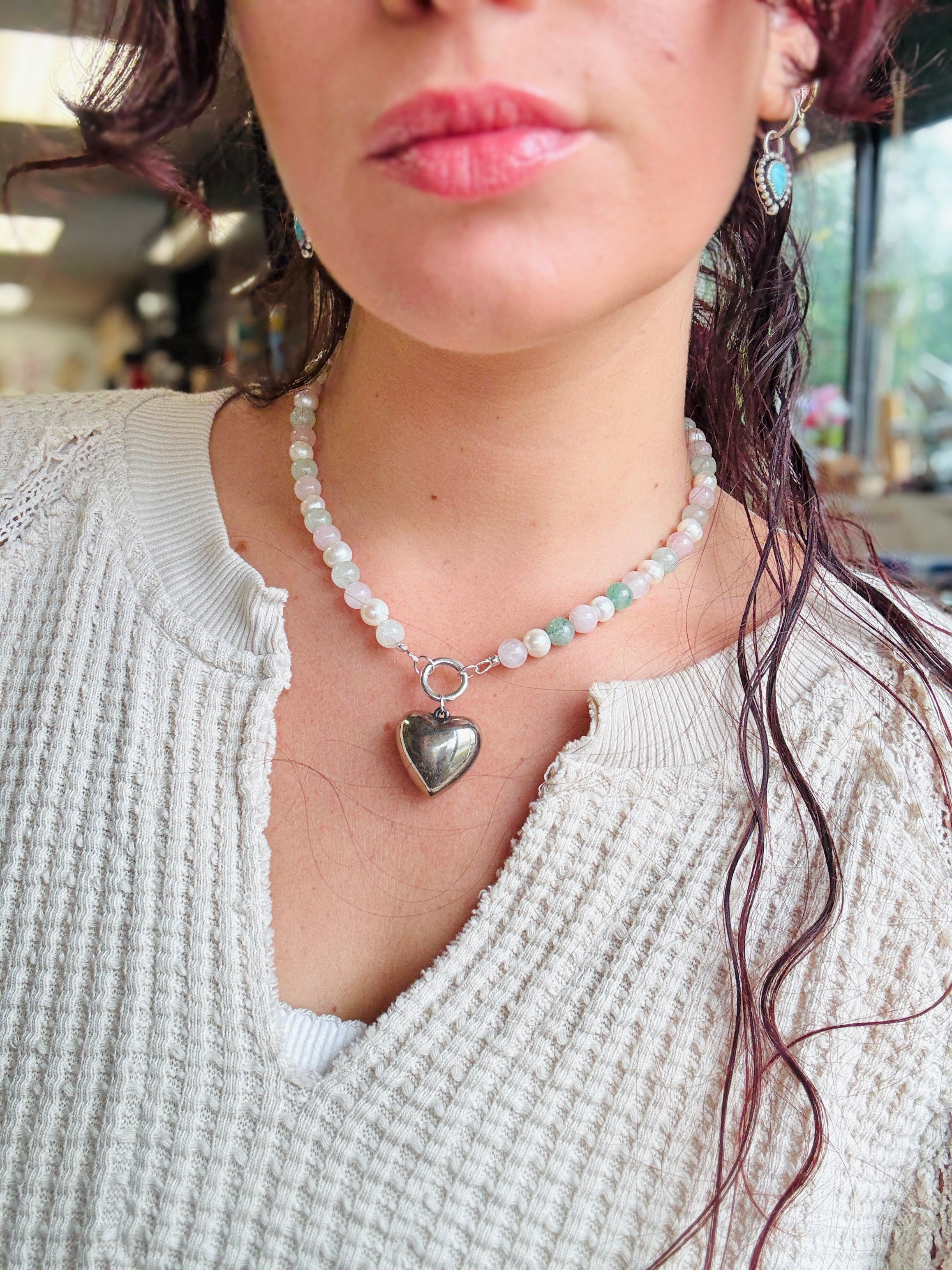 Vintage Quartz & Pearl Handmade Charm Keeper Necklace