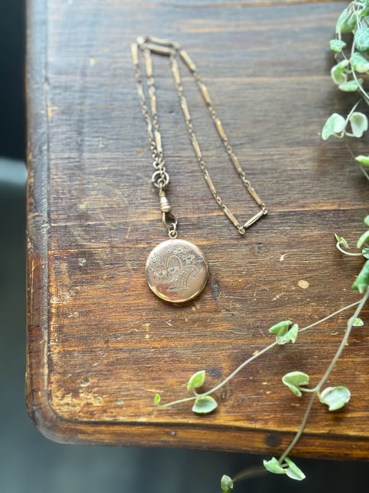 Antique Gold Fill Flower Basket Locket