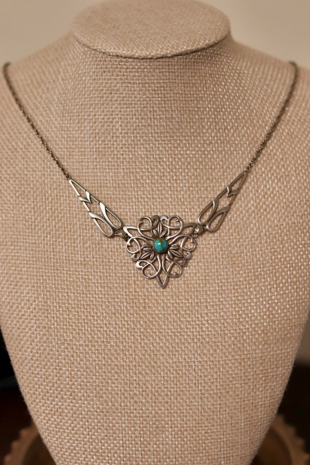 Vintage Turquoise Filigree Necklace