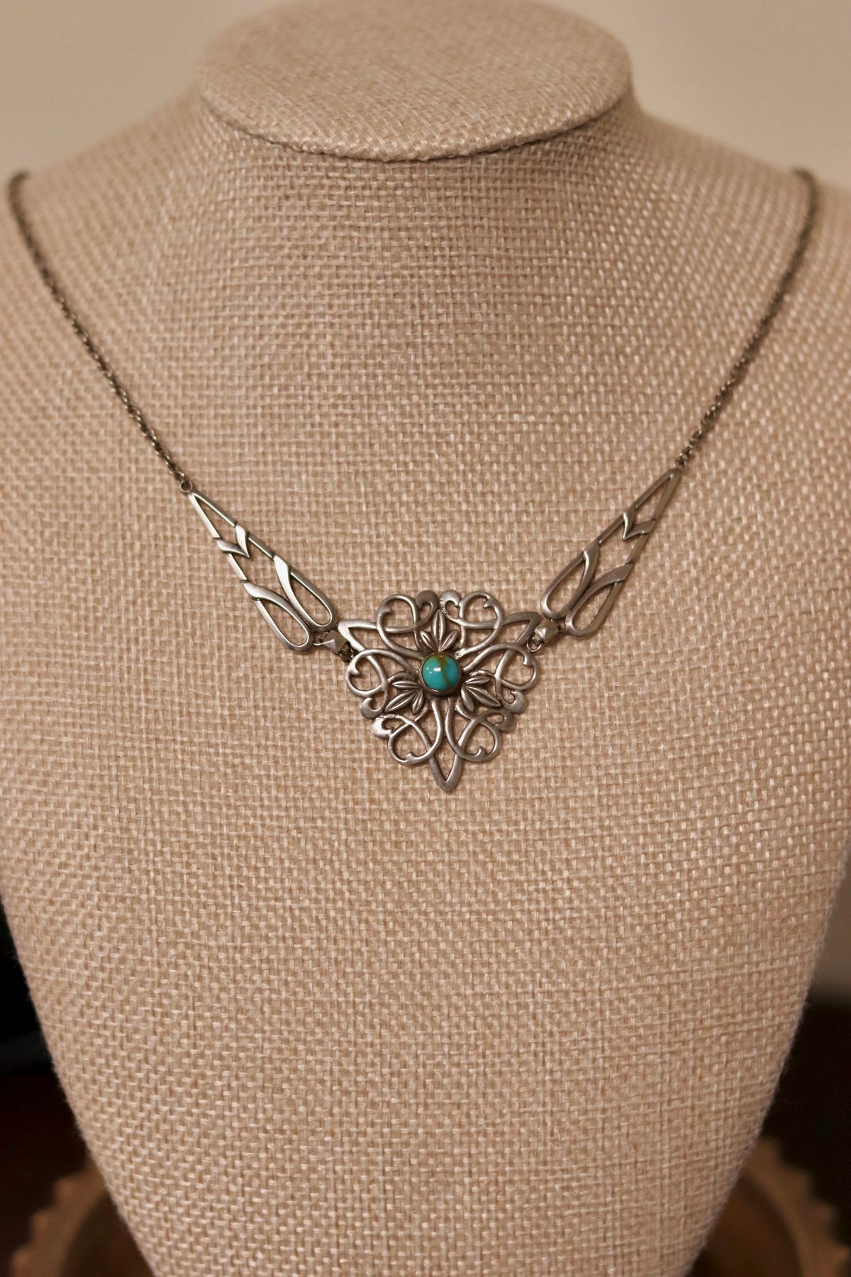 Vintage Turquoise Filigree Necklace