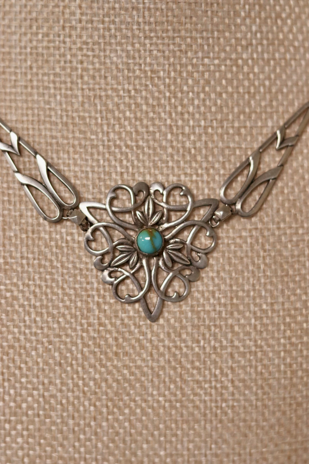 Vintage Turquoise Filigree Necklace