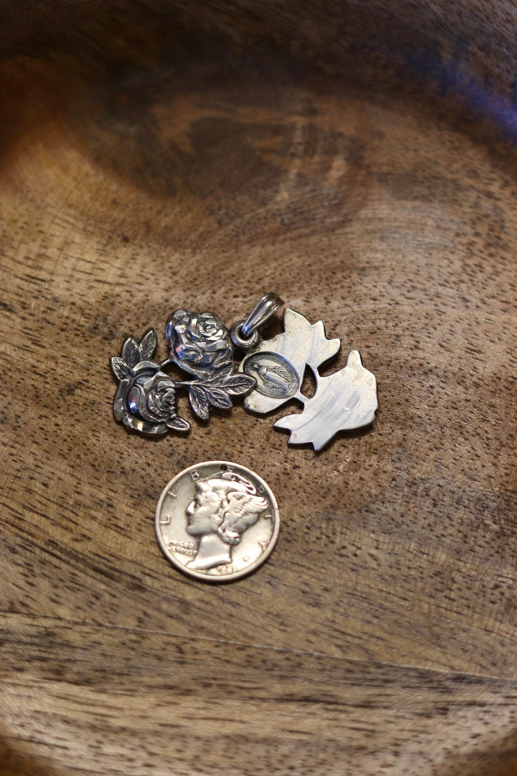 Rare St. Mary + St. Christopher slide pendant 925