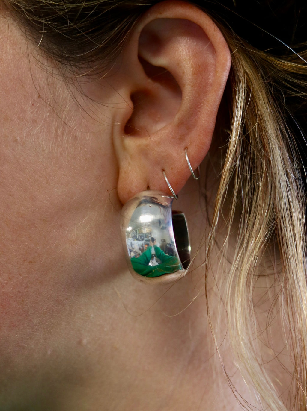 Puffy Hollow Sterling Hoops