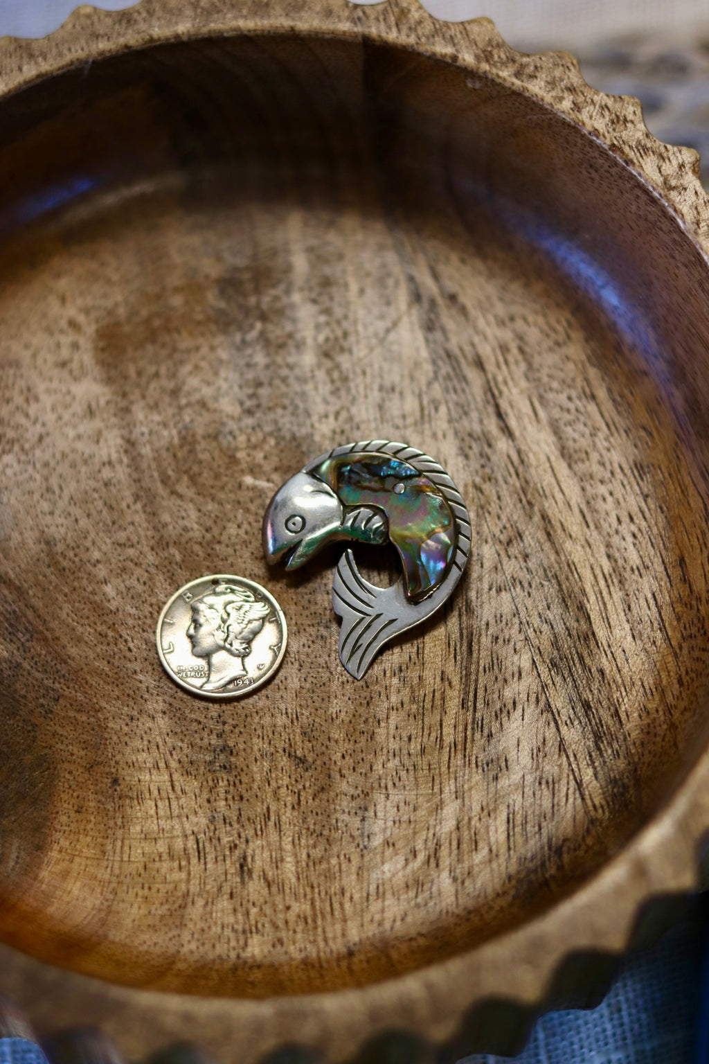 Rare Taxco Mid Century Abalone Fish Brooch