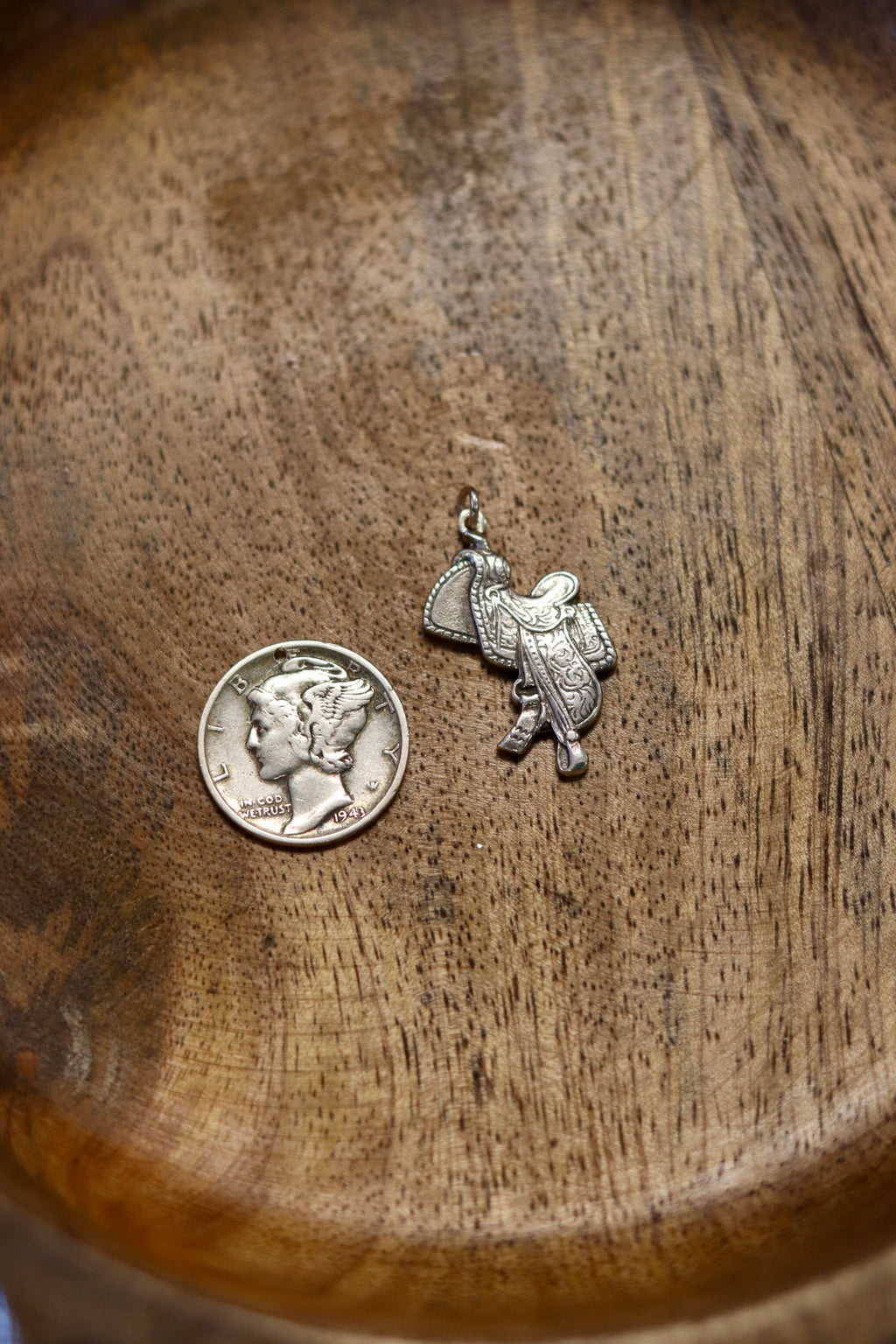 vintage western saddle charm 925