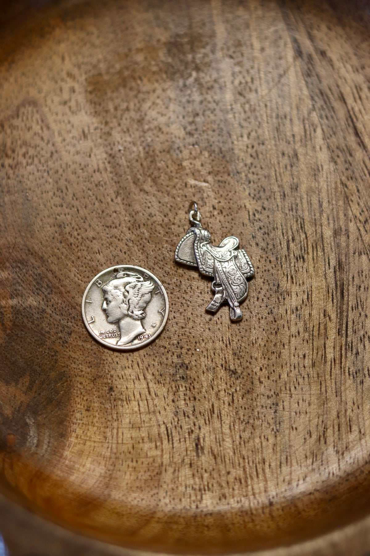 vintage western saddle charm 925