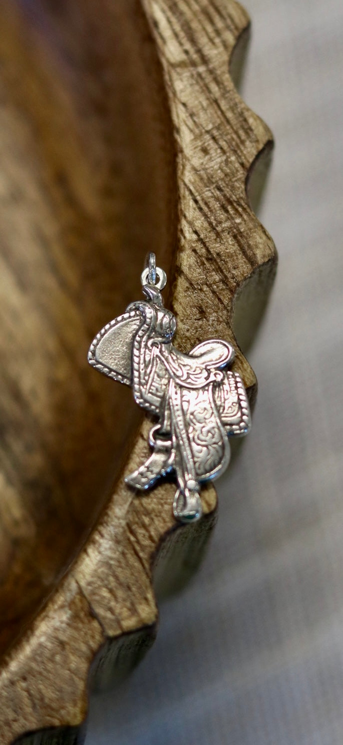 vintage western saddle charm 925