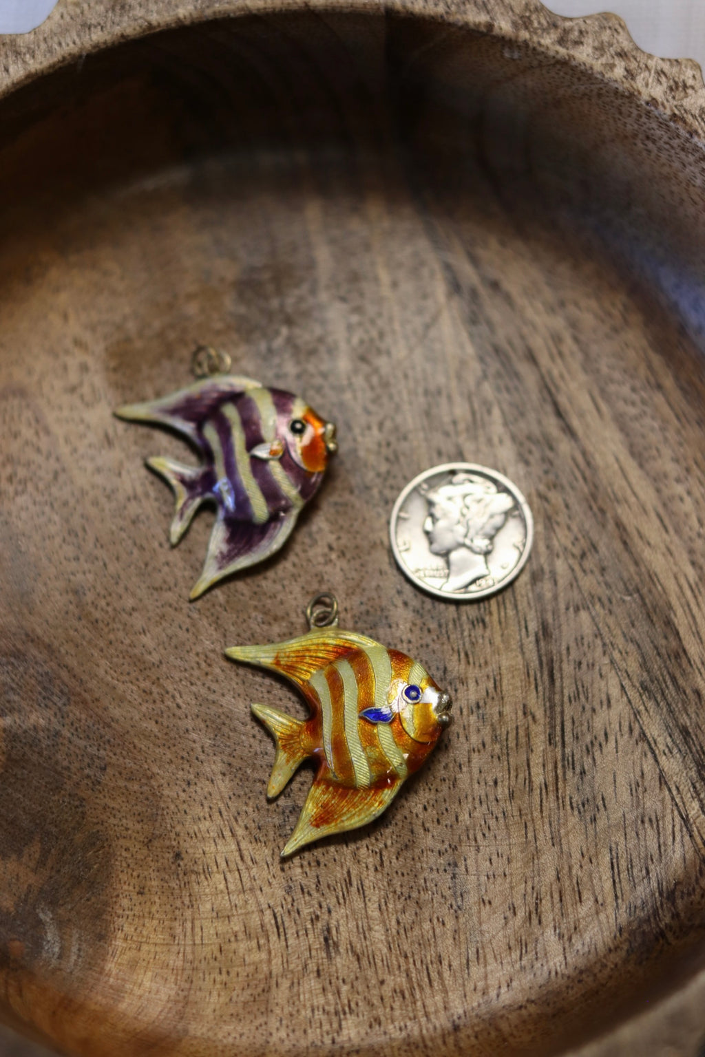 Vintage Enamel Angel Fish Charms 925
