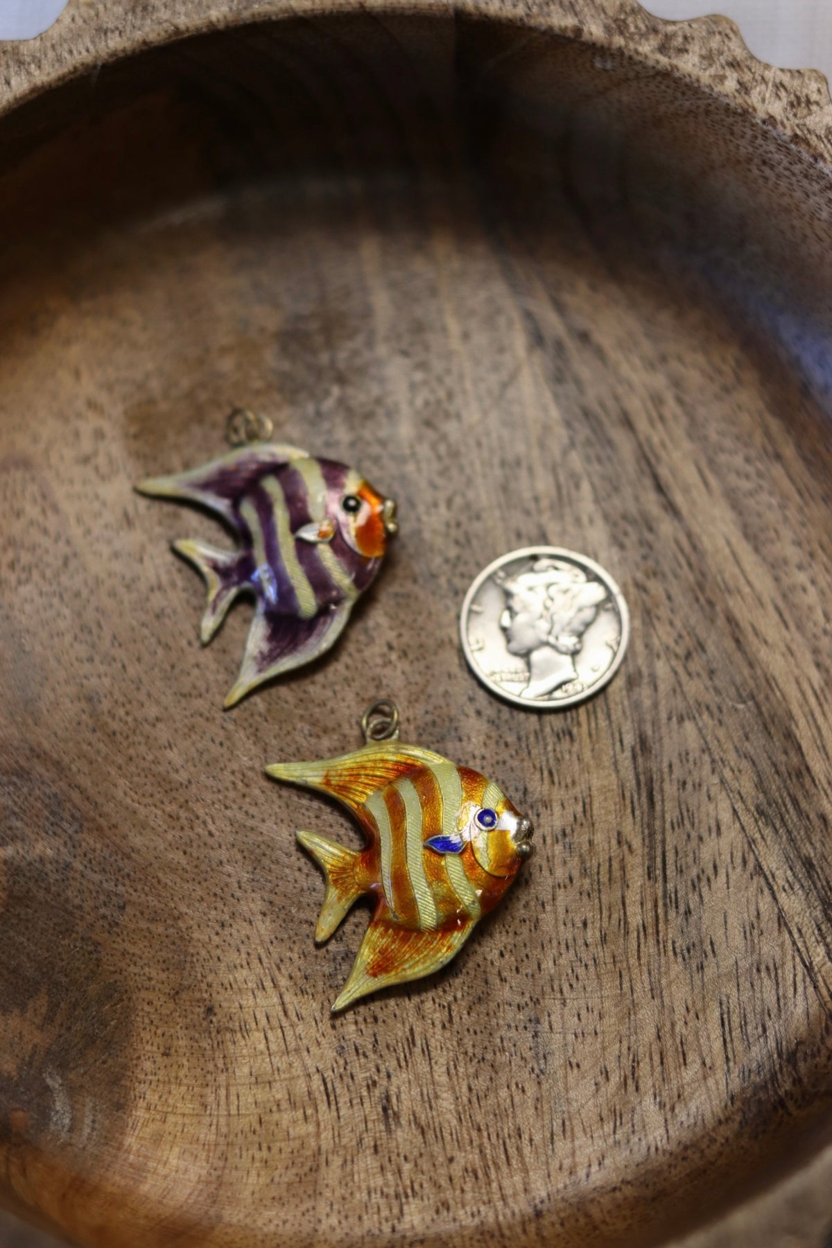 Vintage Enamel Angel Fish Charms 925