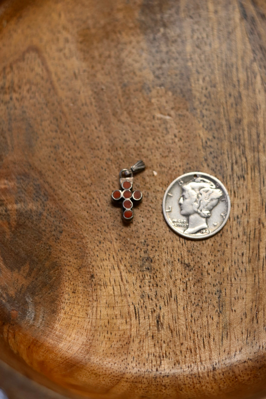 Reversible Cross Charm Turquoise + Coral 925