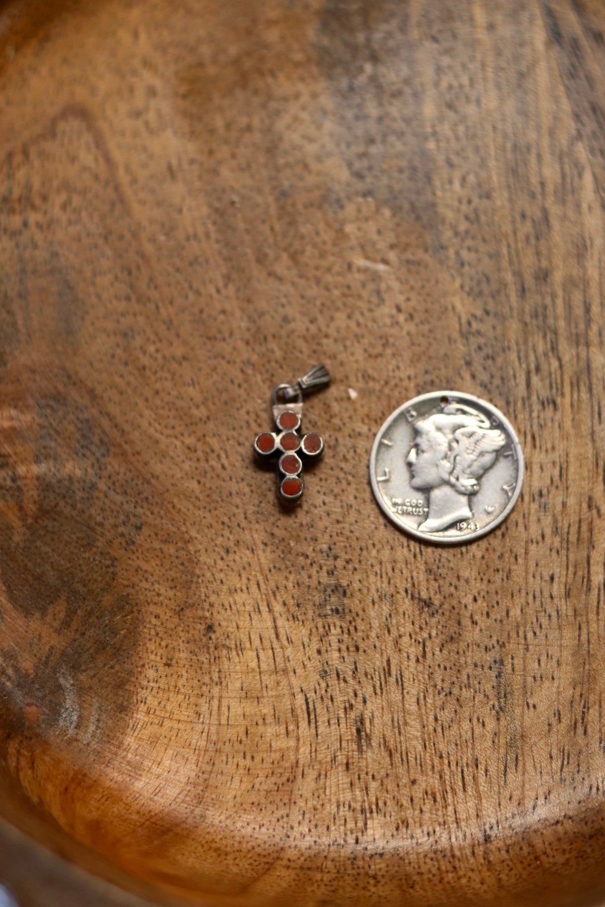 Reversible Cross Charm Turquoise + Coral 925