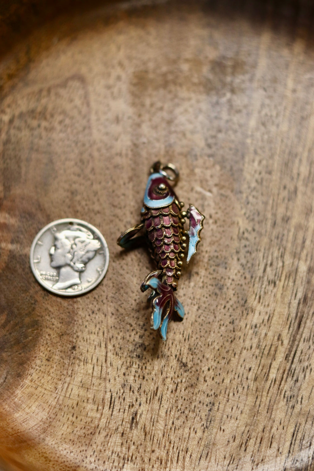 1960s Chinese Articulated Purple koi fish Silver
