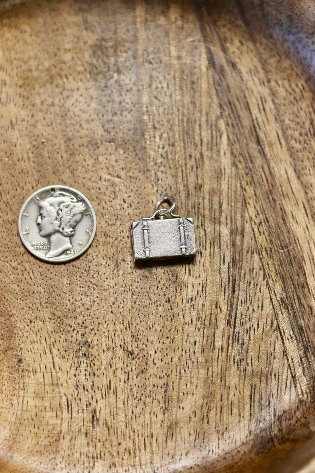 Vintage Suitcase Charm, Opens 925