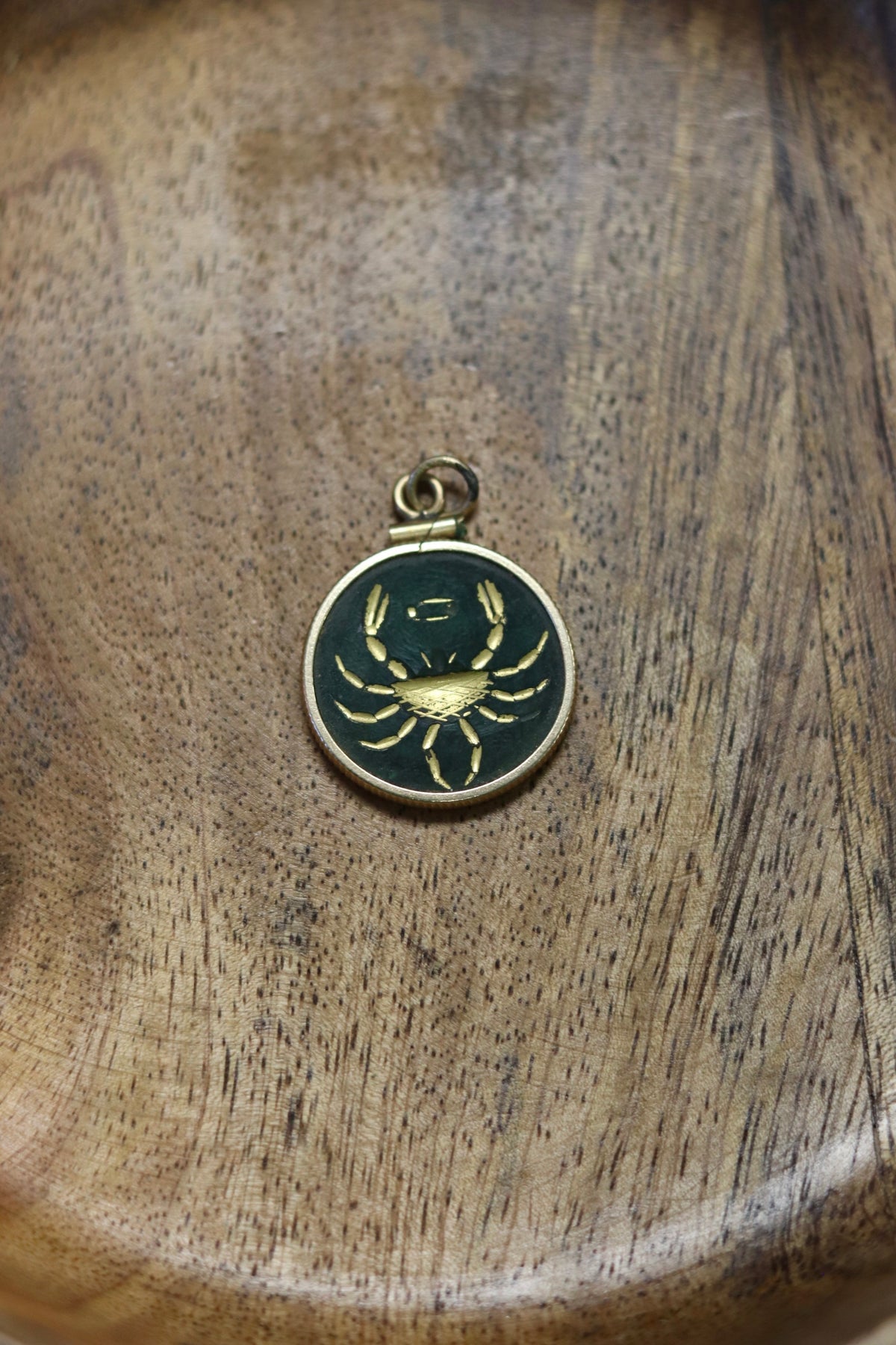 Mid Century Rare Nephrite Jade Cancer Zodiac 14k Gold