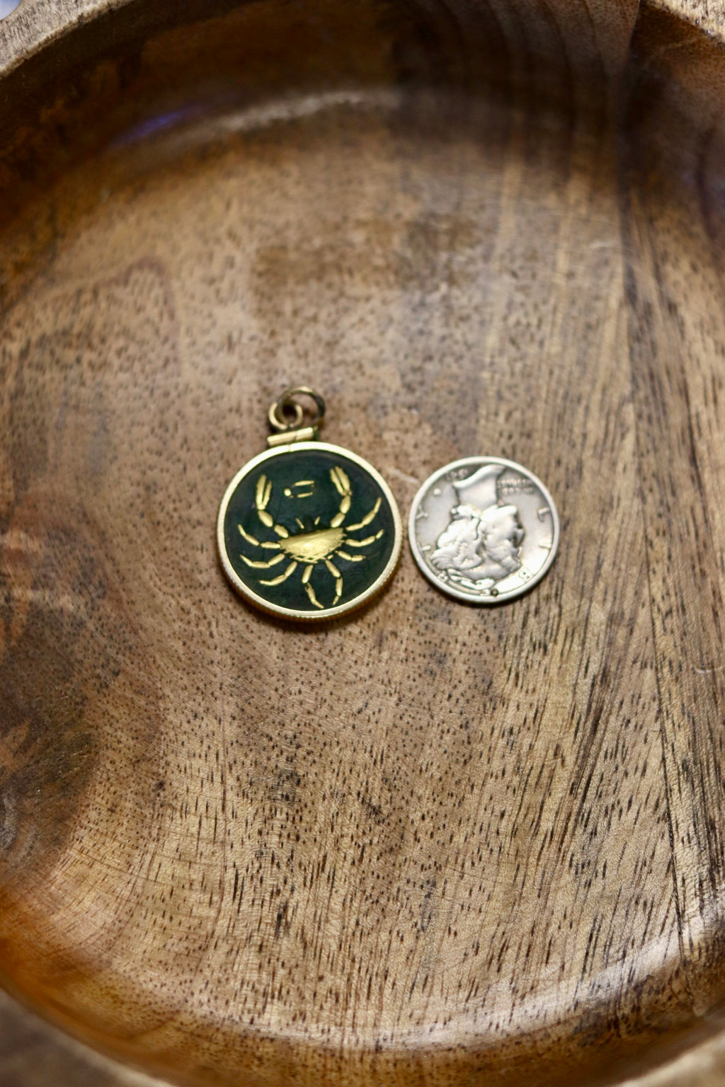 Mid Century Rare Nephrite Jade Cancer Zodiac 14k Gold
