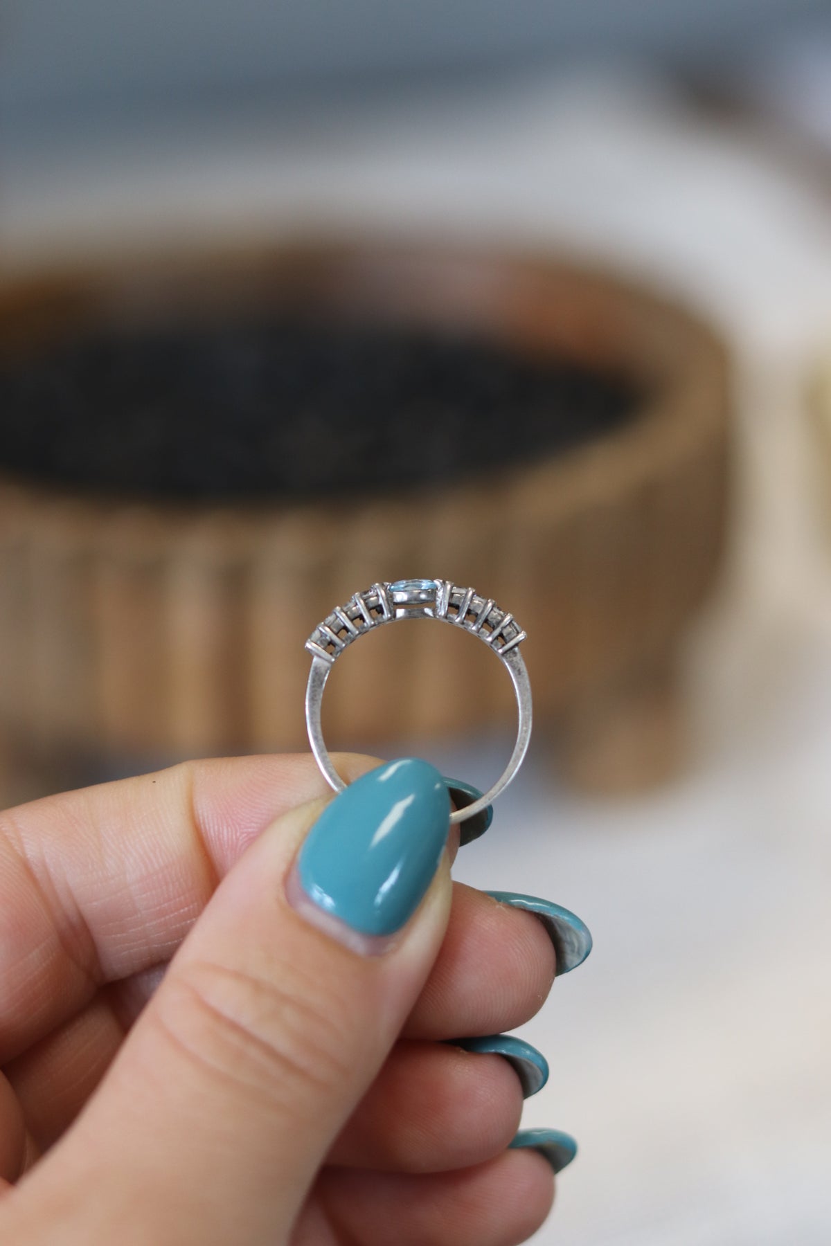 Blue topaz & cubic zirconia stackable ring size 9
