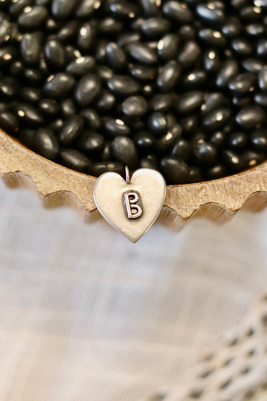 Vintage "B" Heart Initial Charm 925