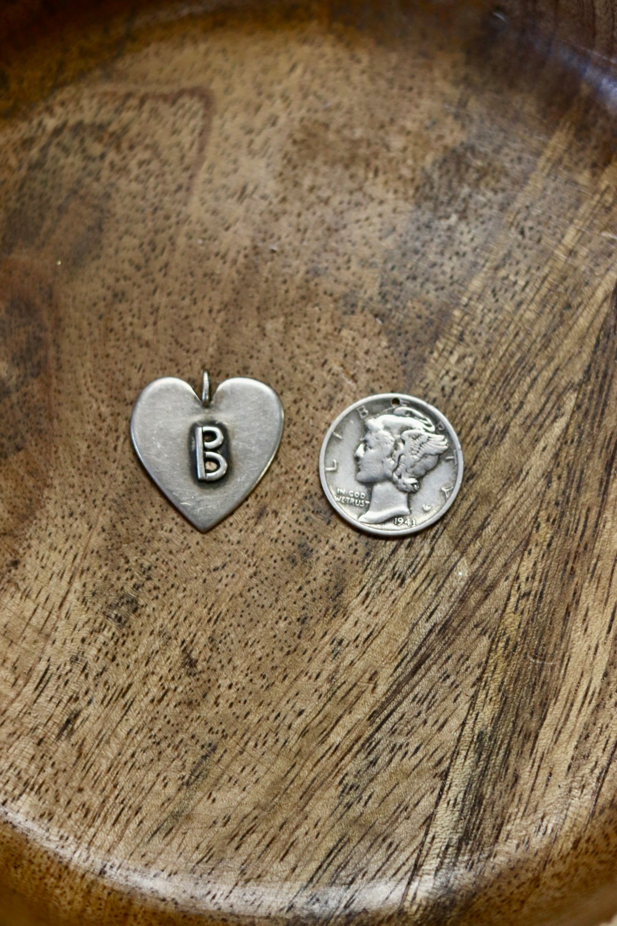 Vintage "B" Heart Initial Charm 925