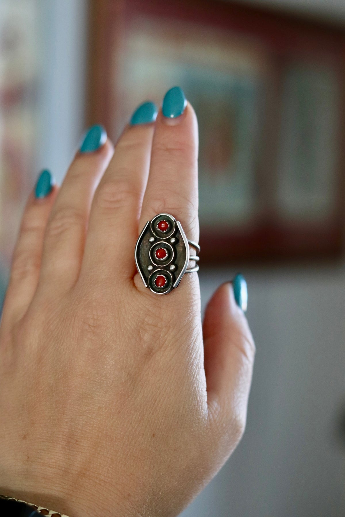 1970s Coral Native Made Ring Sz. 8