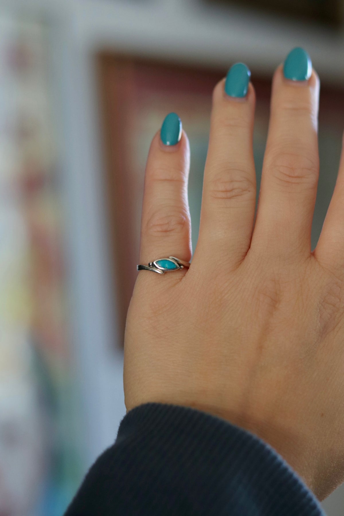 Sterling Vintage Turquoise Marquise size 6