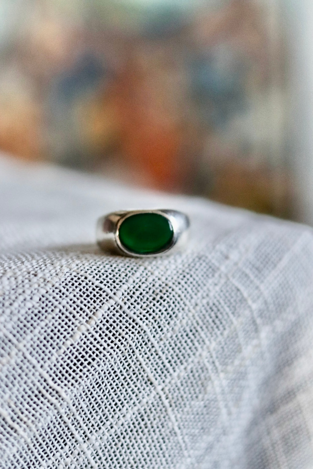 Vintage Green Onyx Signet Ring Sz 10