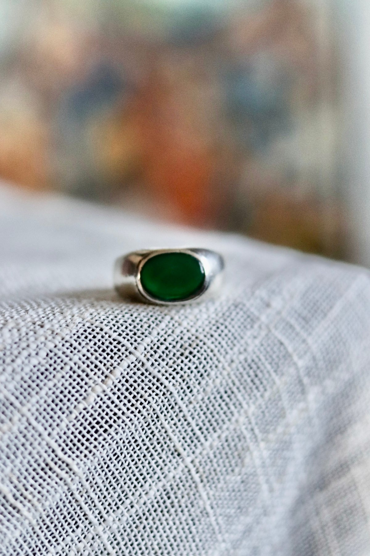 Vintage Green Onyx Signet Ring Sz 10