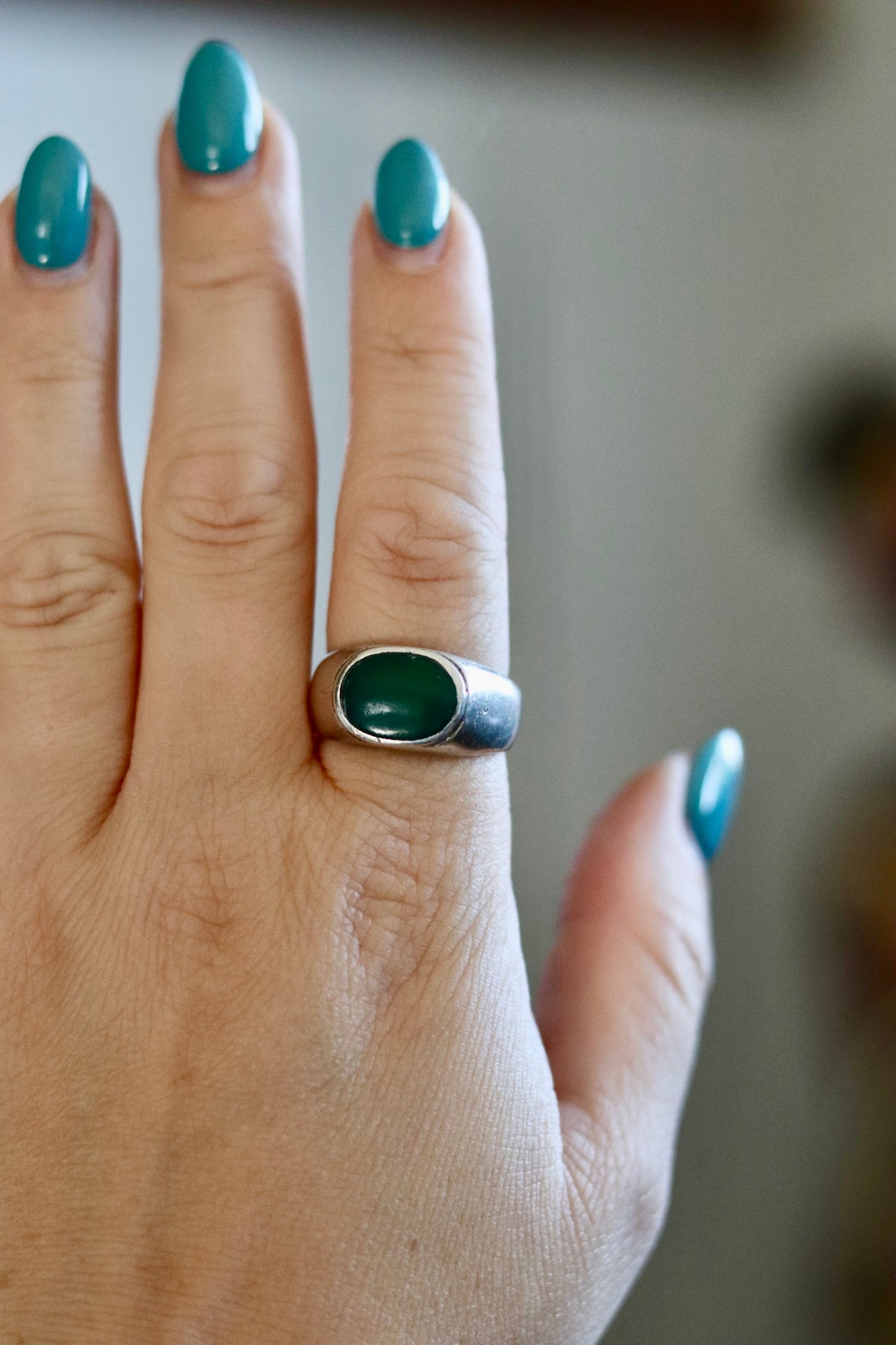 Vintage Green Onyx Signet Ring Sz 10