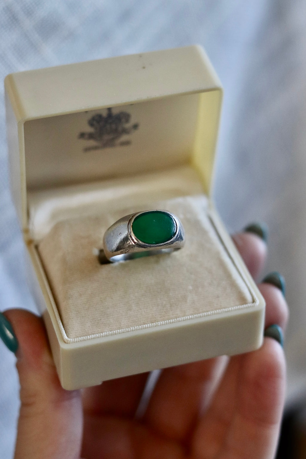 Vintage Green Onyx Signet Ring Sz 10