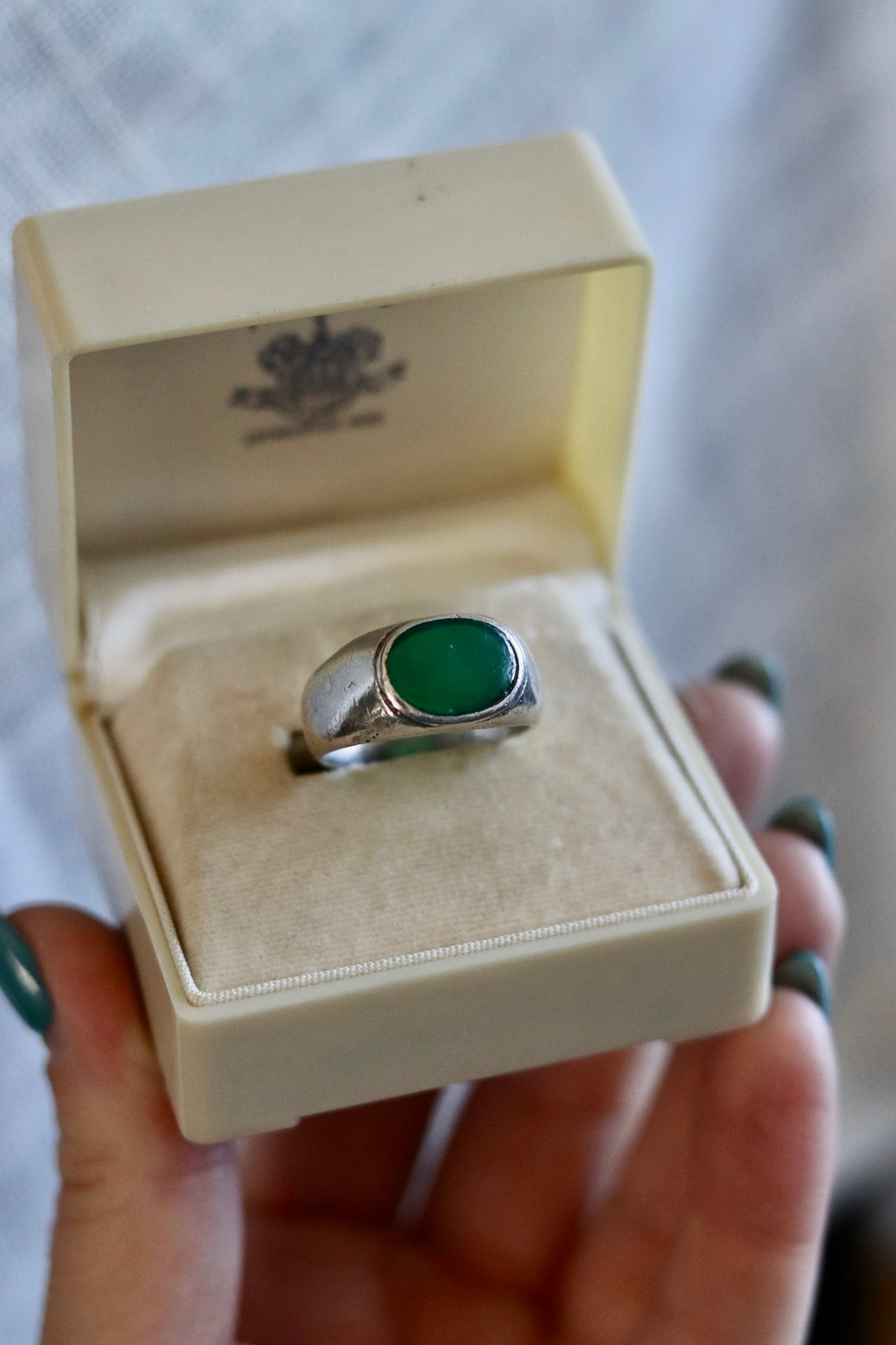 Vintage Green Onyx Signet Ring Sz 10