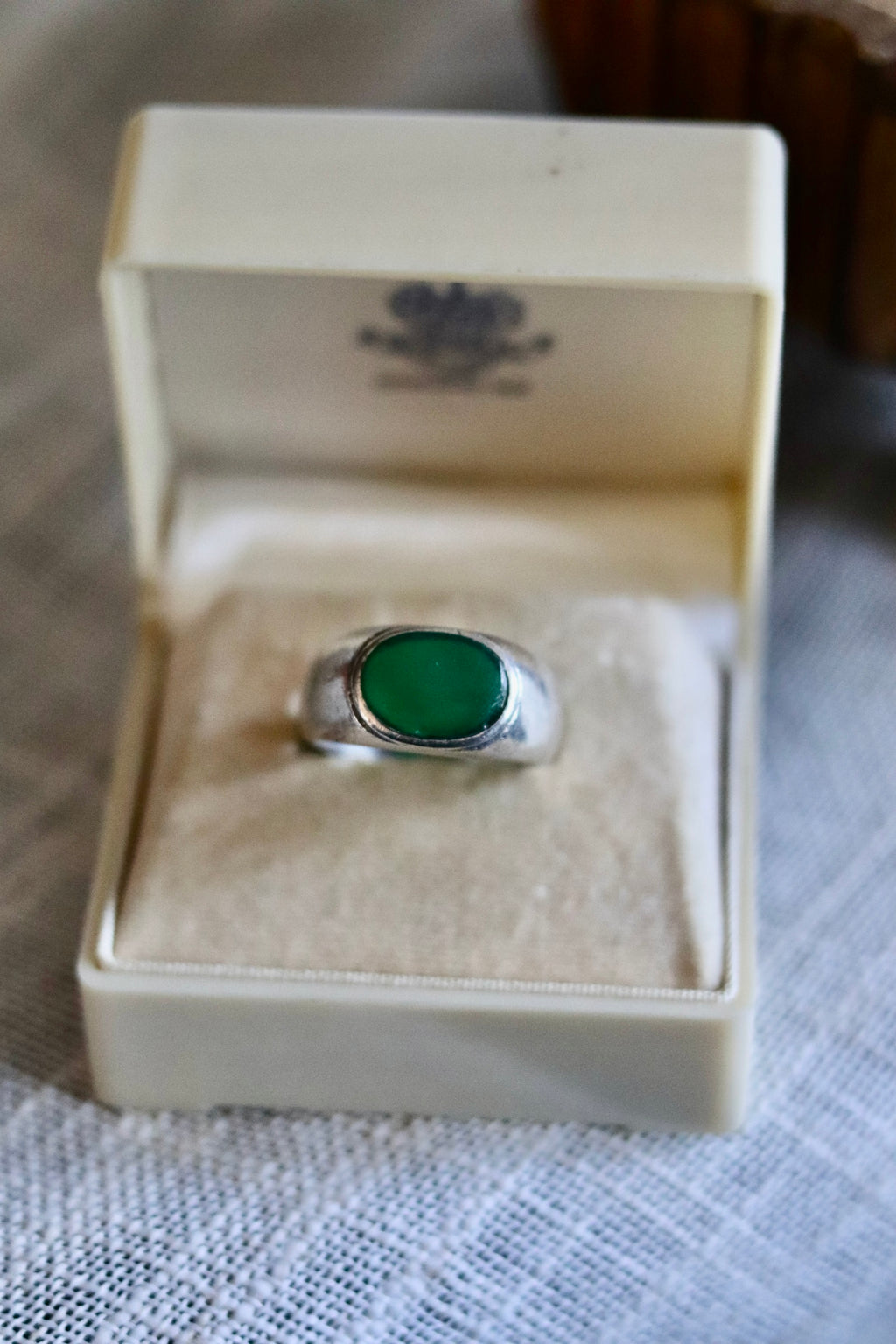 Vintage Green Onyx Signet Ring Sz 10