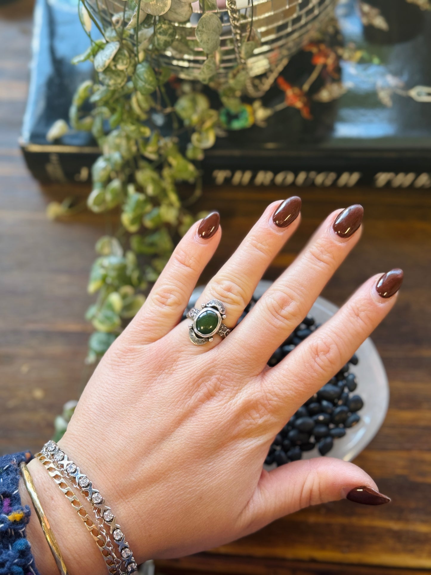 Nephrite Jade Ray of Luck Ring Size 7